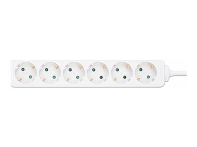 MANHATTAN 6-fach Steckdosenleiste Schutzkontakt Sechs Typ F-Steckdosen integriertes 2 m Stromkabel mit Typ F-Stecker 16 A weiss