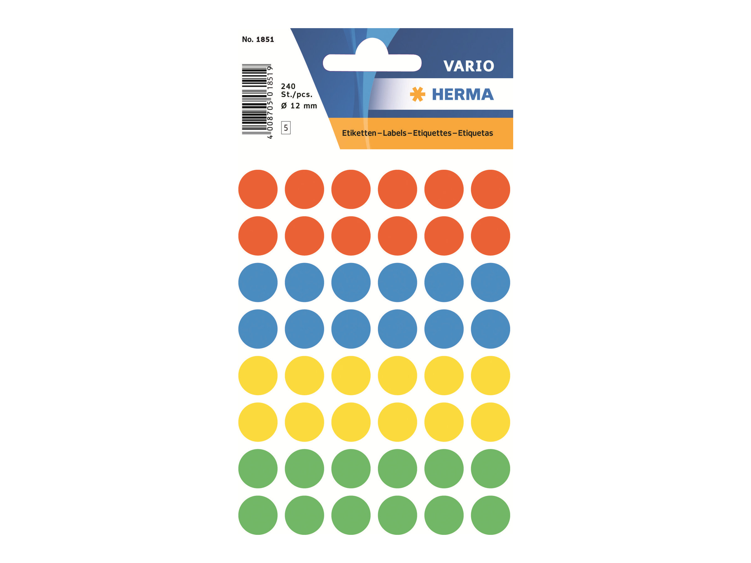 HERMA Klebepunkte 1851 farbsortiert Ø 12,0 mm, 240 St. HERMA Klebepunkte 1851 farbsortiert Ø 12,0 mm, 240 St.