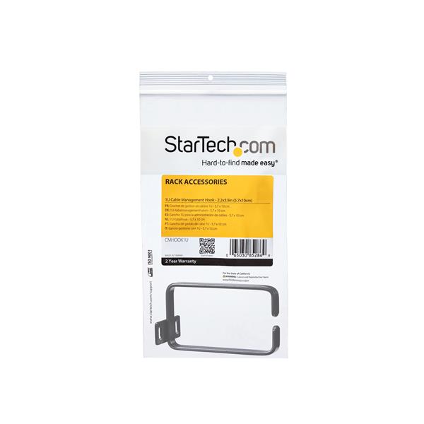 STARTECHCOM 1U Vertical Server Rack Cable Management DRing Hook 22x39in 57x10cm