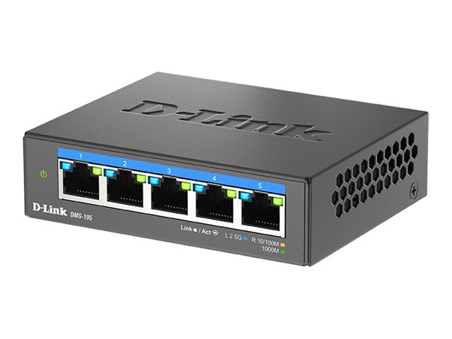 D-LINK DMS-105 5-Port Multi-Gigabit unmanaged Switch 5x 2.5G Ethernet Ports 802.3x Metallgehäuse ohne Lüfter Wi-Fi 6 IGMP