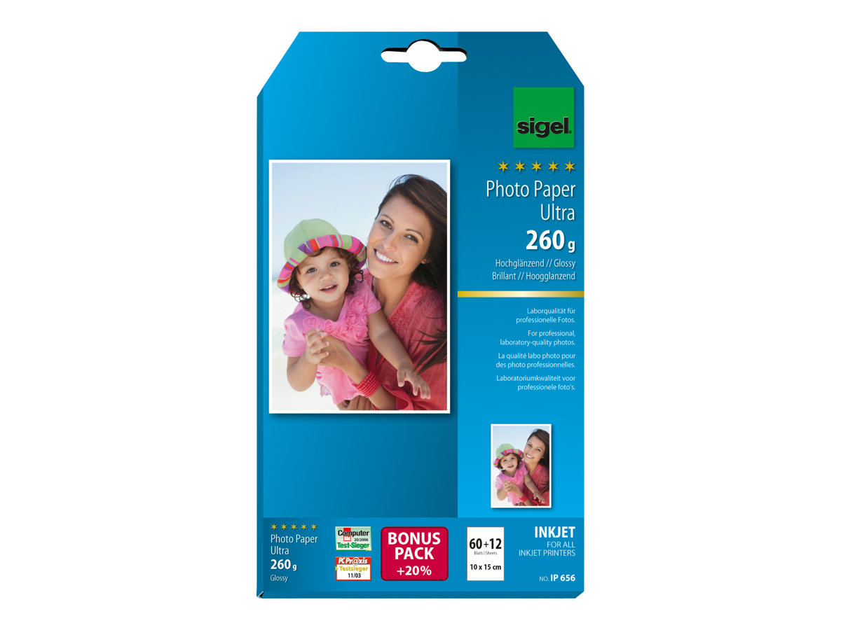SIGEL Fotopapier IP656 10,0 x 15,0 cm hochglänzend 260 gqm 72 Blatt