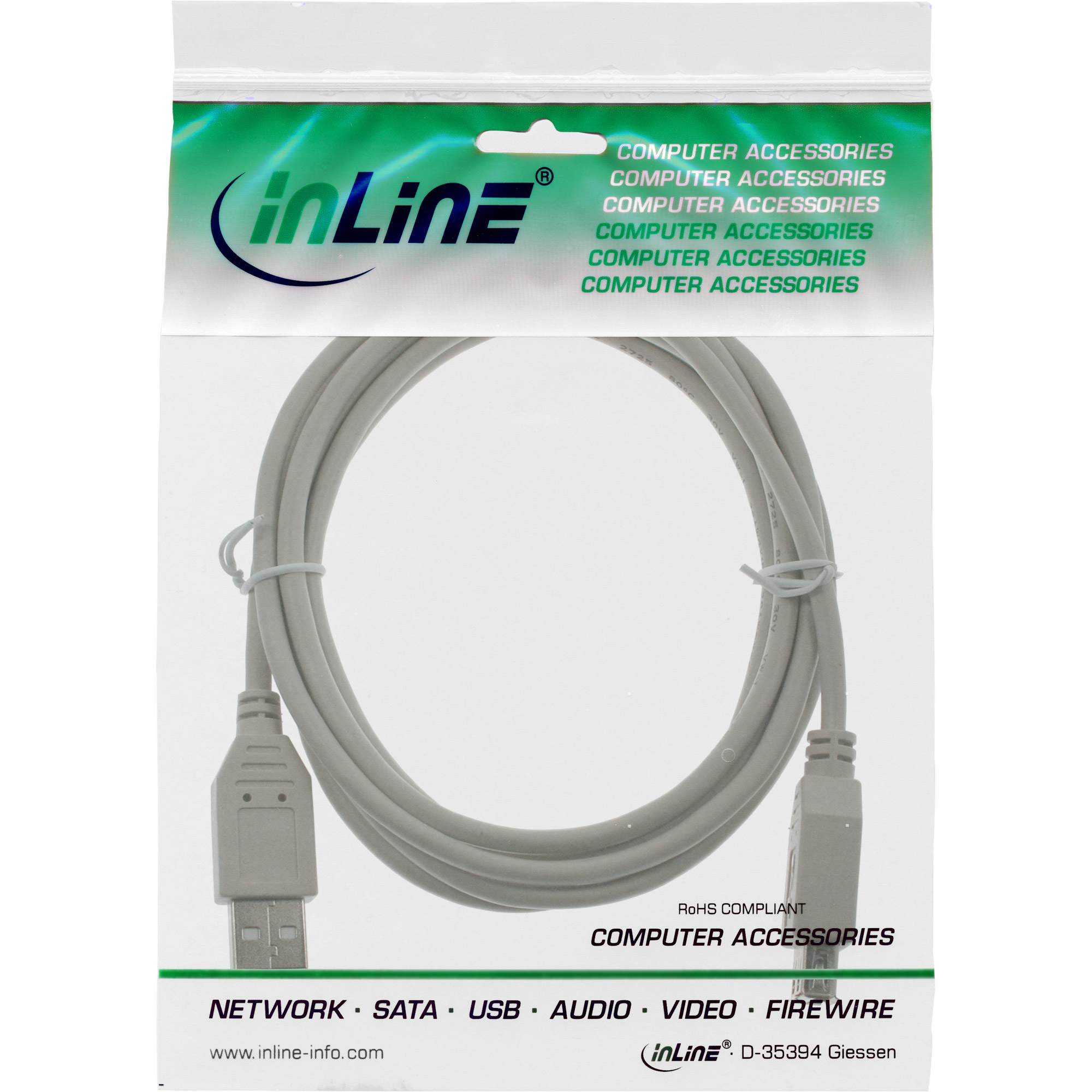 INLINE USB 2.0 Verlaengerung Stecker/Buchse Typ A beige/grau 5m