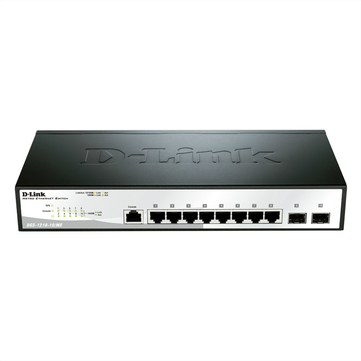 D-LINK DGS-1210-10/E 10-Port Smart+ Managed Gigabit Switch 8x 10/100/1000BASE-T 2x SFP lüfterlos 48,26cm 19Zoll Metallgehäuse