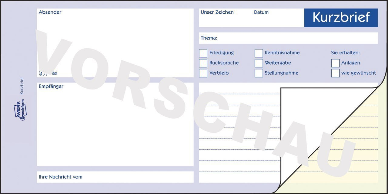AVERY Zweckform Kurzbrief Formularbuch 1741