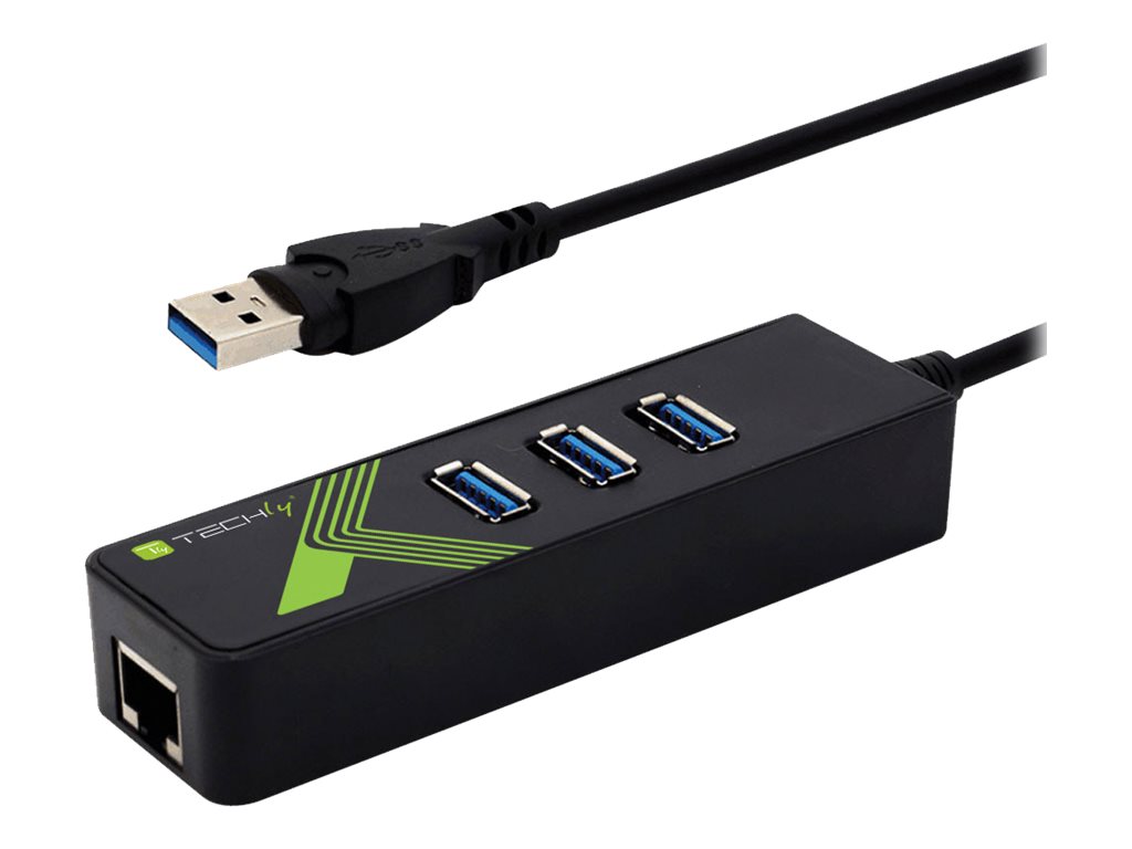 TECHLY USB 3.0 Superspeed auf RJ45 Gigabit 10/100/1000 Konverter inklusive 3 zusaetzlicher USB 3.0 Ports TECHLY USB 3.0 Superspeed auf RJ45 Gigabit 10/100/1000 Konverter inklusive 3 zusaetzlicher USB 3.0 Ports
