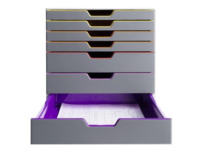 DURABLE Schubladenbox VARICOLOR® dunkelgrau mit bunten Farblinien 760727, DIN C4 mit 7 Schubladen DURABLE Schubladenbox VARICOLOR® dunkelgrau mit bunten Farblinien 760727, DIN C4 mit 7 Schubladen