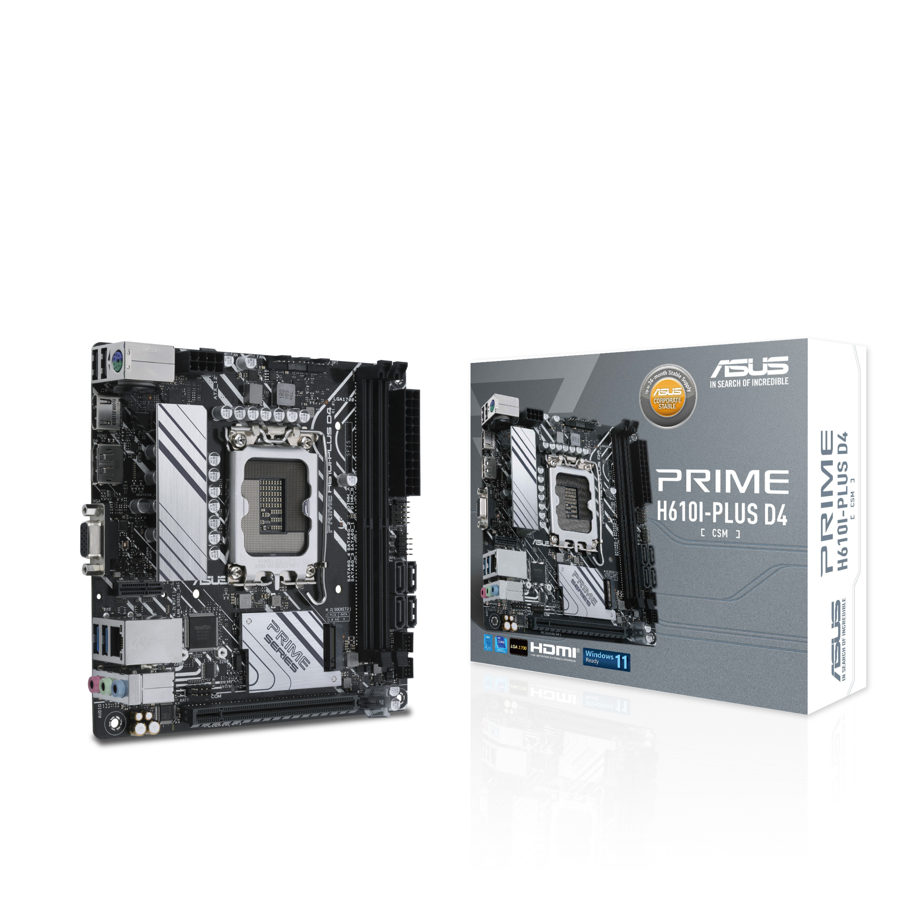 ASUS PRIME H610IPLUS D4CSM Intel H610 LGA 1700 2DDR4 1xPCIe 4030 x16 1xM2 4xSATA 6Gbs 4xUSB 32 Mini ITX MB