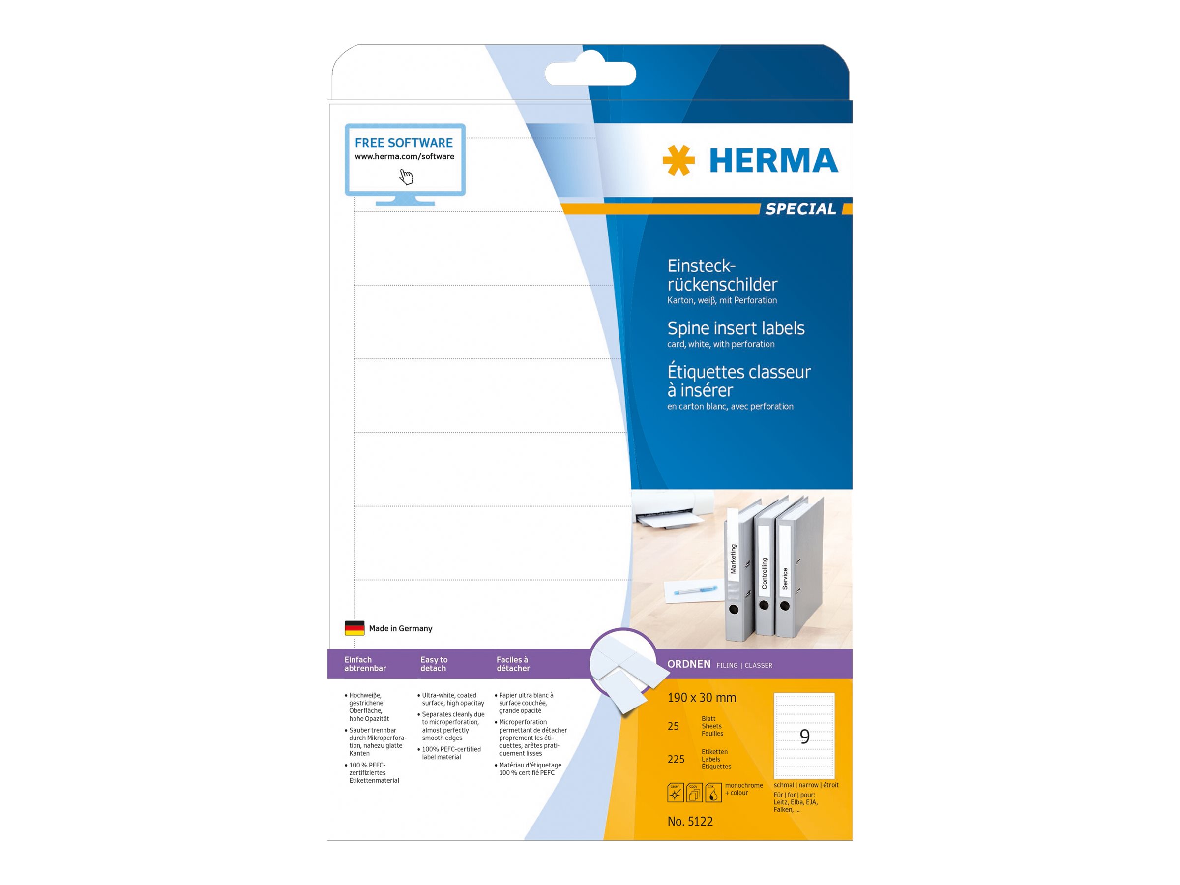 225 HERMA Einsteck-Rueckenschilder 5122 weiss fuer 4,5 cm Rueckenbreite 225 HERMA Einsteck-Rueckenschilder 5122 weiss fuer 4,5 cm Rueckenbreite