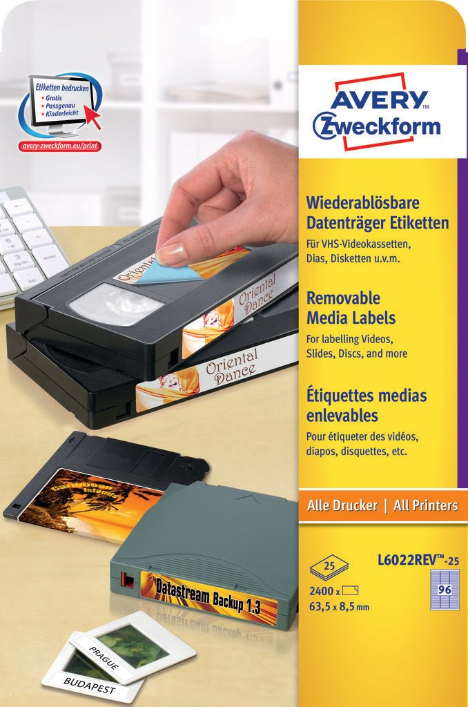 2.400 AVERY Zweckform Etiketten L6022REV-25 weiss 63,5 x 8,5 mm