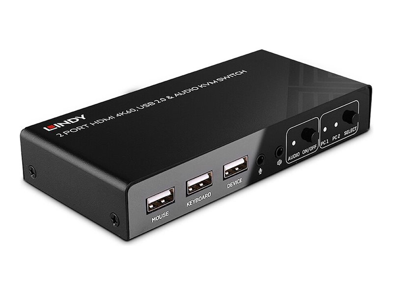 2 Port KVM Switch HDMI 4K60, USB 2.0 & Audio