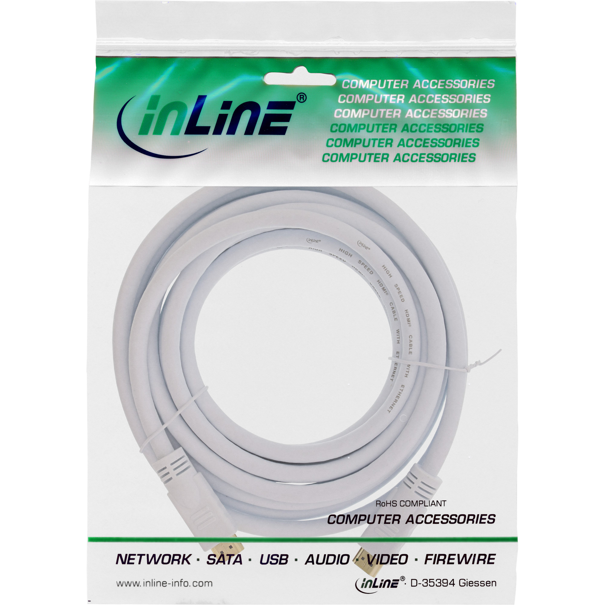 INLINE HDMI HighSpeed Kabel PREMIUM 10m aktiv weiss St/St mit Ethernet vergoldete Kontakte 4K 3D Unterstuetzung