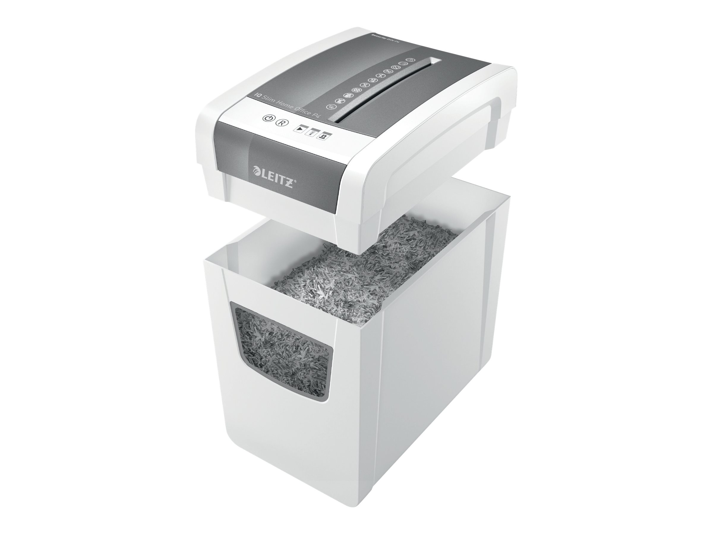 LEITZ IQ Home Office Slim Aktenvernichter mit Partikelschnitt P-4, 4 x 28 mm, bis 10 Blatt, weiss