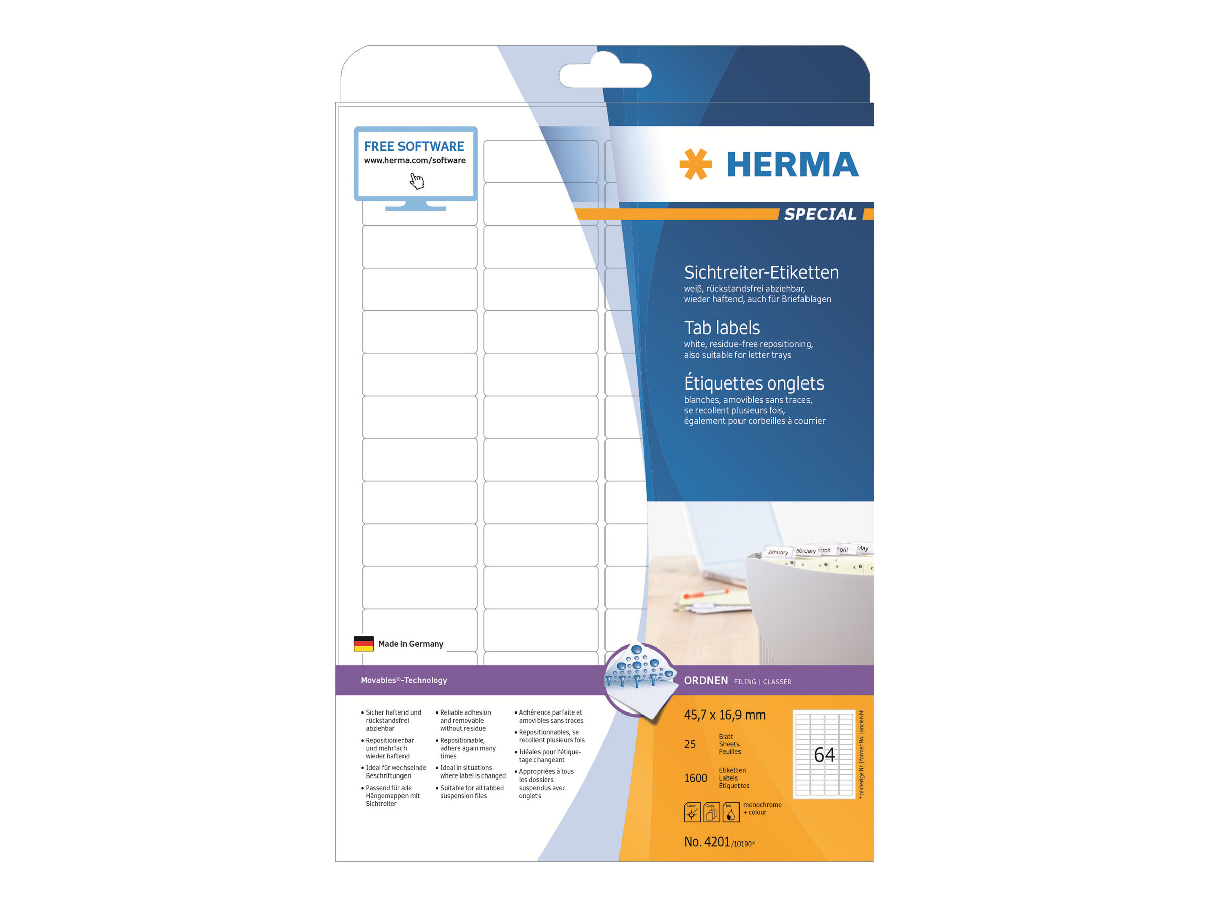 1.600 HERMA Sichtreiter-Etiketten 4201 weiÃ 45,7 x 16,9 mm