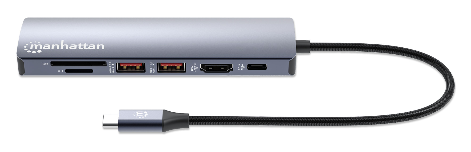 MANHATTAN USBC PD 7in1 Dockingstation USBC auf 1xHDMI 4K60Hz 2xUSBA 10 Gbits 1xUSBC PD 100 W 1xGbRJ45 SDMicroSDKartenleser