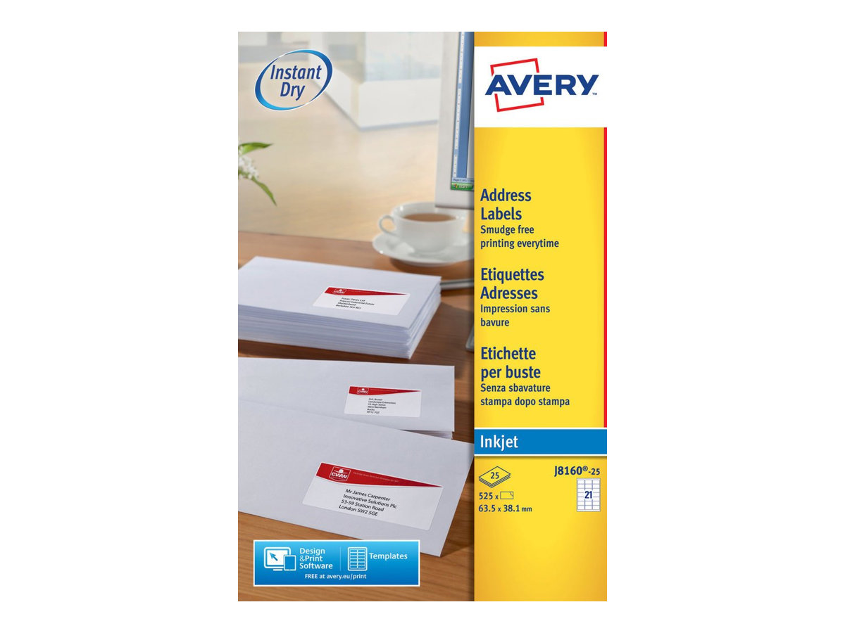 525 AVERY Zweckform Adressetiketten J8160-25 weiss 63,5 x 38,1 mm 525 AVERY Zweckform Adressetiketten J8160-25 weiss 63,5 x 38,1 mm