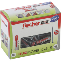 fischer DuoPower 5x25 S 2K 535458 DÃ¼bel mit Schrauben Ã 5 mm x 25 mm, 50 St.