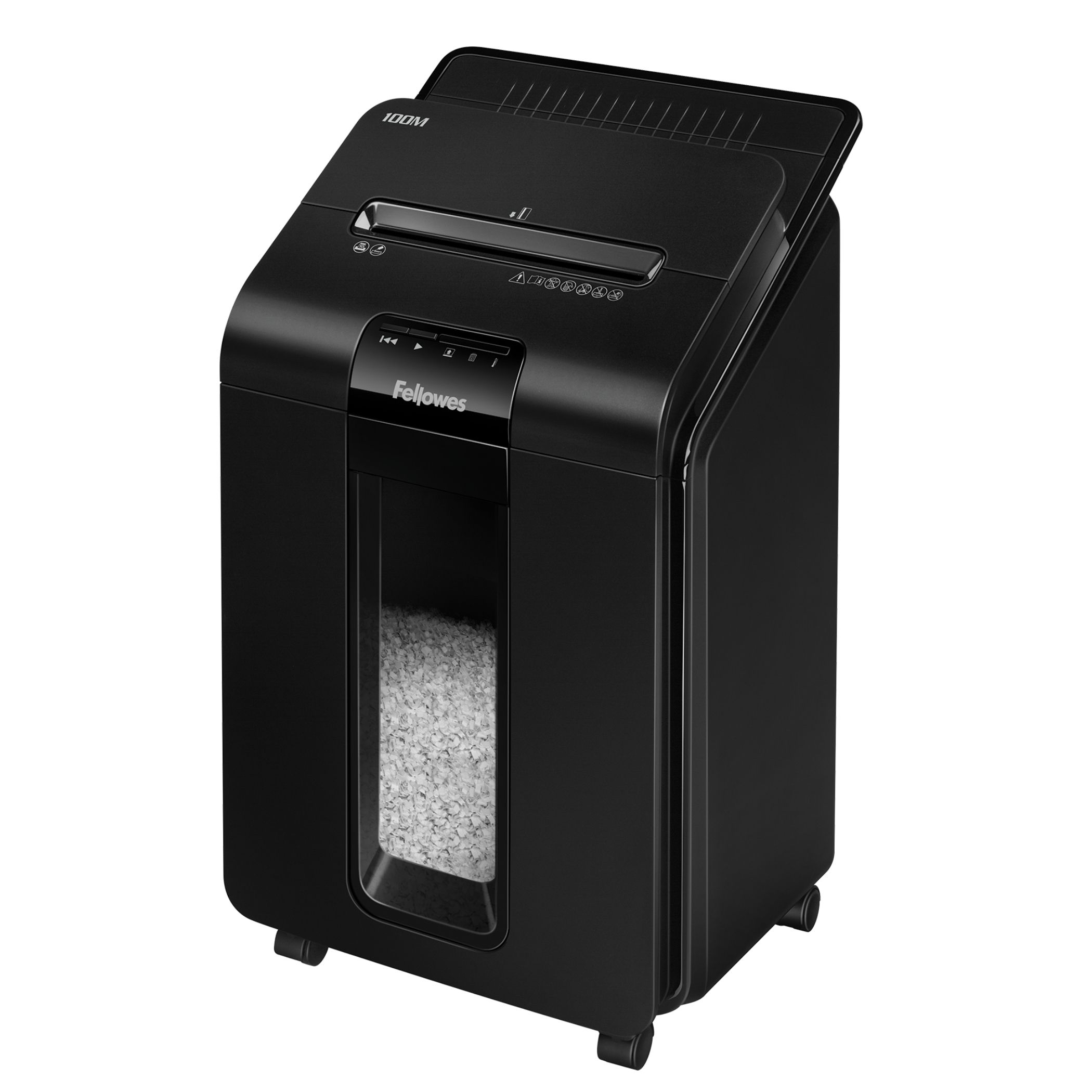 Fellowes AutoMax 100M Aktenvernichter mit Partikelschnitt P4, 4 x 10 mm, bis 100 Blatt, schwarz