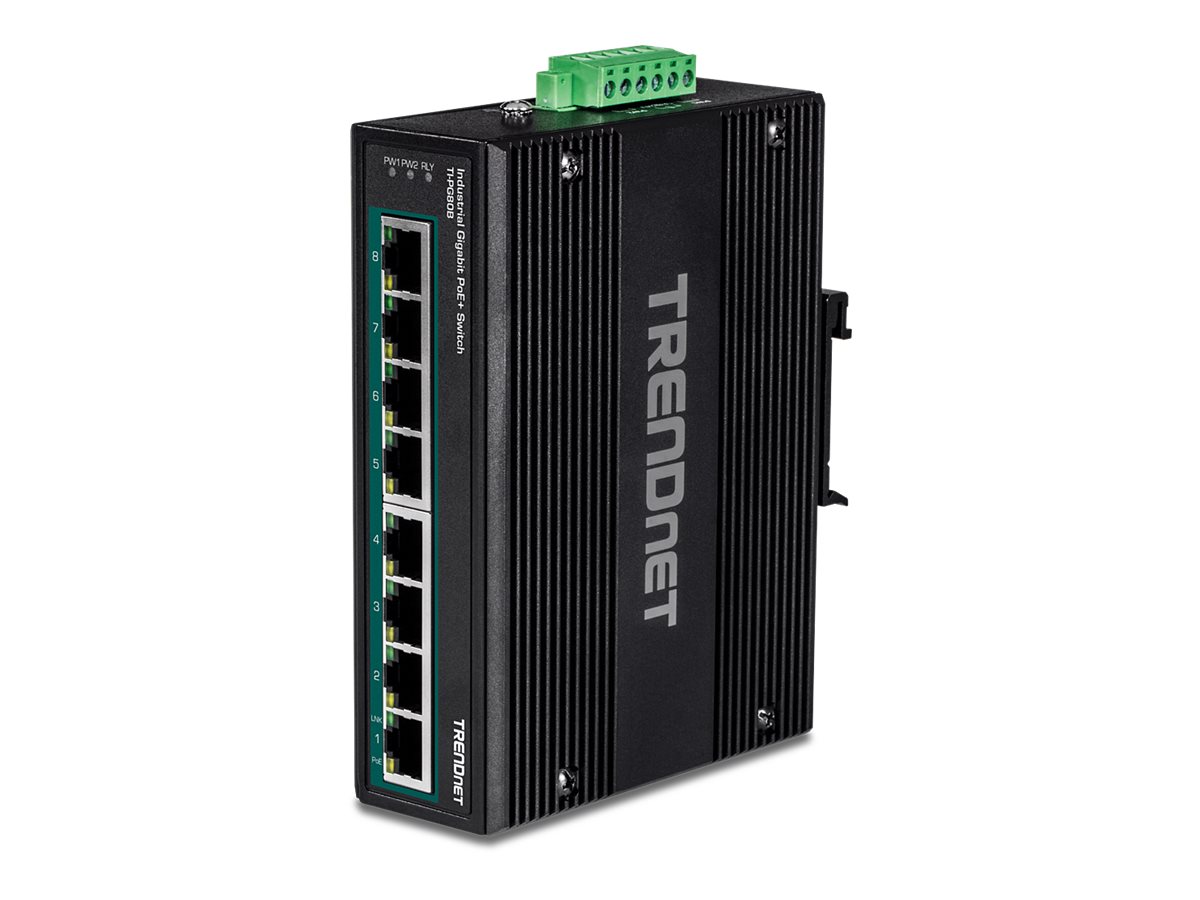 TRENDNET TI-PG80B 8-Port PoE+ Switch Industrial Gigabit DIN-Rail 24-56V TRENDNET TI-PG80B 8-Port PoE+ Switch Industrial Gigabit DIN-Rail 24-56V