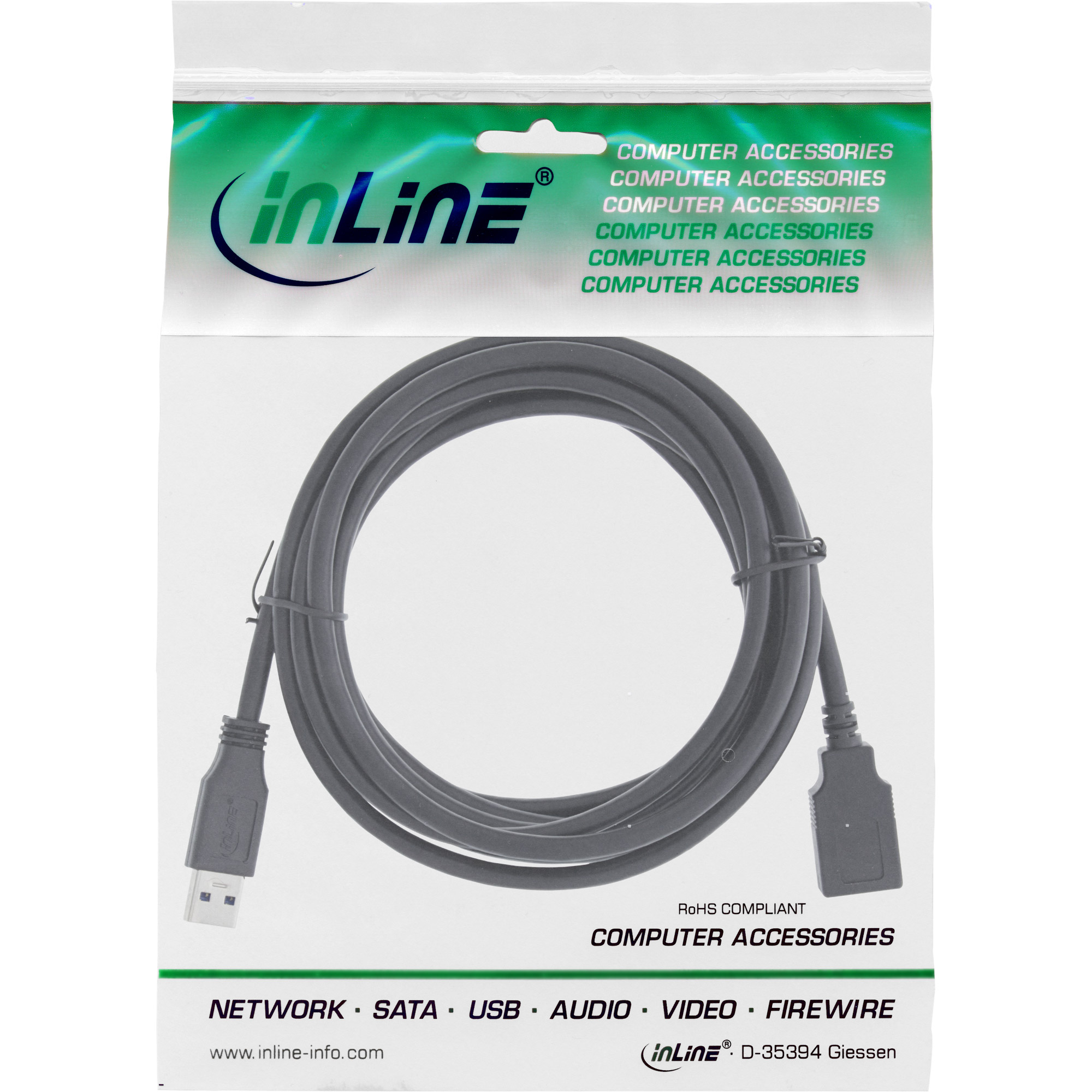 INLINE USB 3.0 Kabel Verlaengerung A Stecker / Buchse schwarz 1.5m