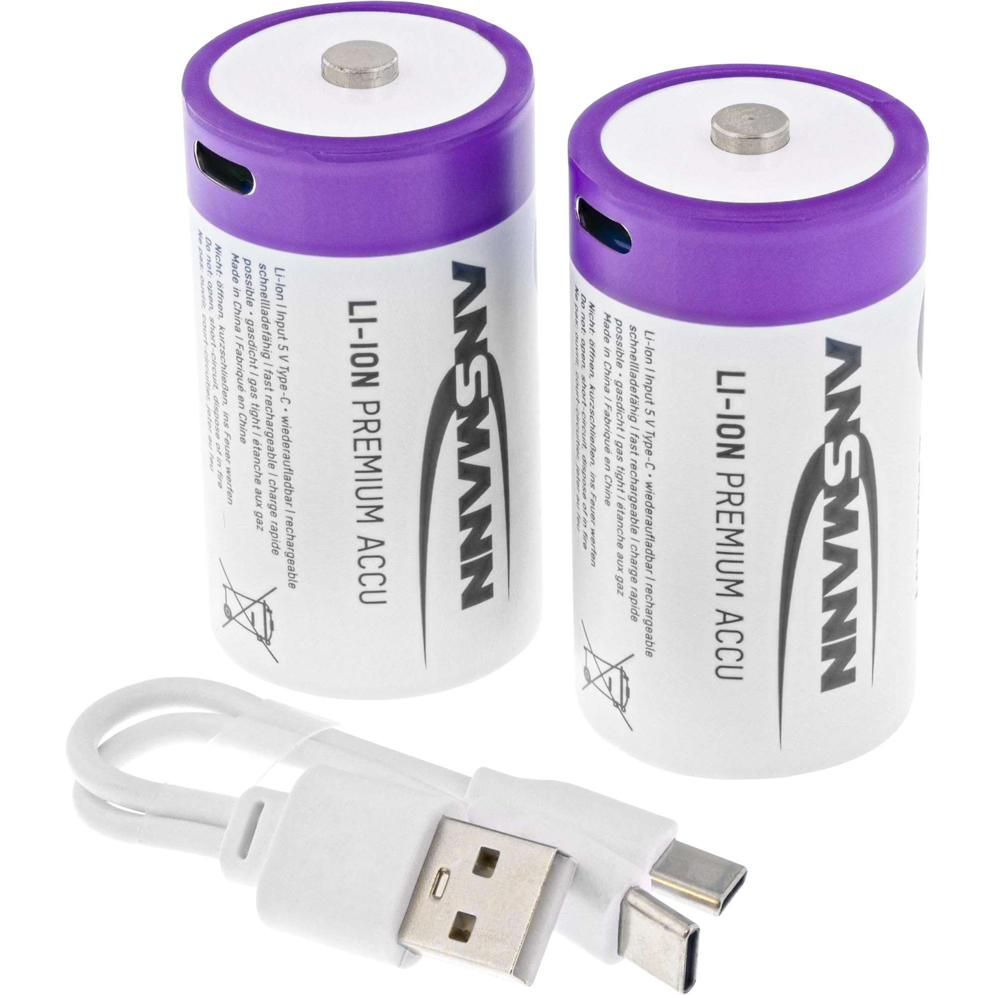 2 ANSMANN USB-Akkus mit Ladekabel 6000 Mono D 5.400 mAh