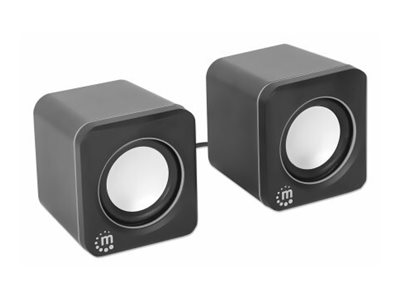 MANHATTAN Lautsprecher für PC und Laptop 2600 Series zwei verbundene Lautsprecher 1,4 m USB-Kabel USB-C/USB-A-Adapter schwarz/silber