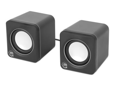 MANHATTAN Lautsprecher für PC und Laptop 2600 Series zwei verbundene Lautsprecher 1,4 m USB-Kabel USB-C/USB-A-Adapter schwarz/silber