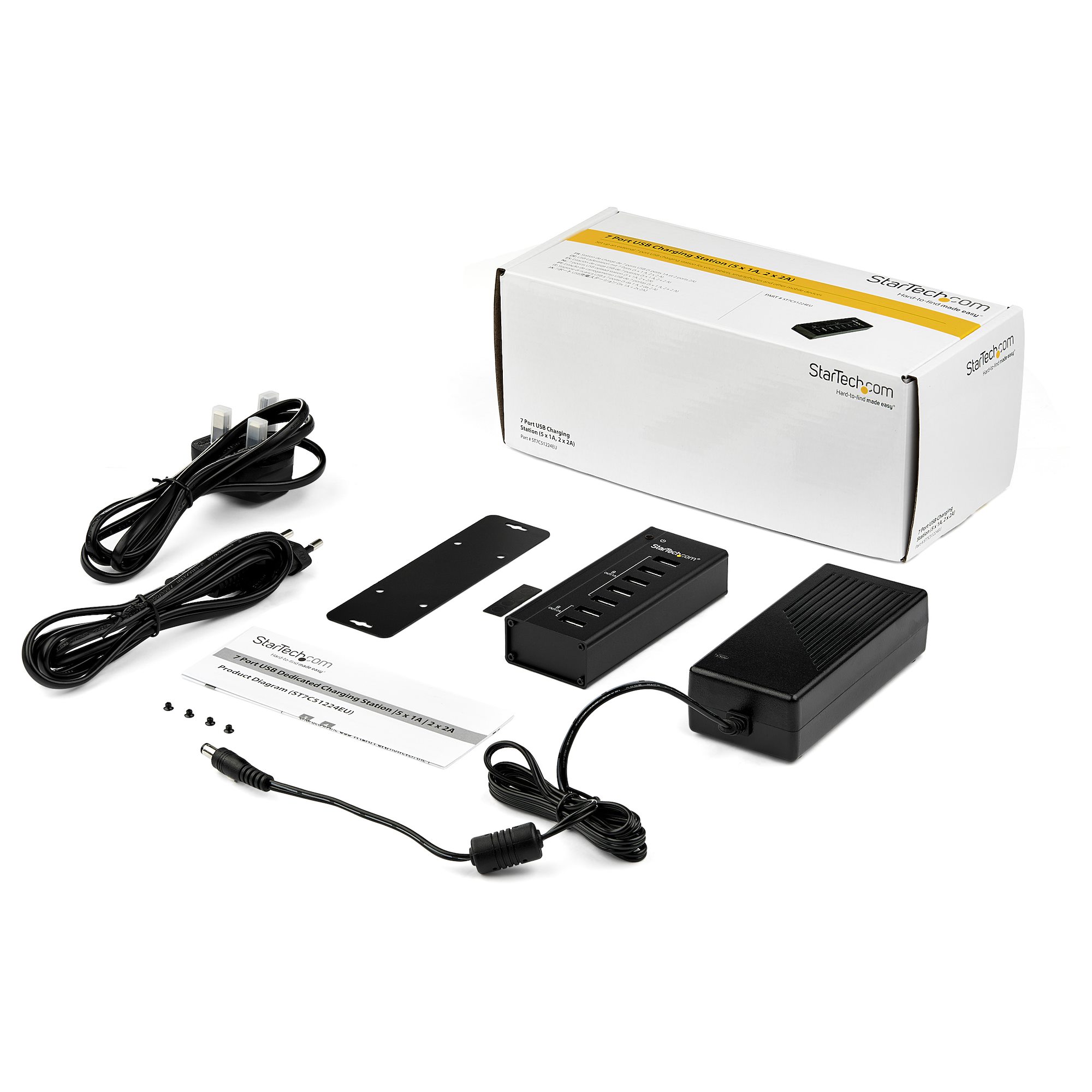 STARTECHCOM 7 Port USB Charging Station with 5x 1A Ports and 2x 2A Ports Standalone USB Charging Strip for Multiple Devices