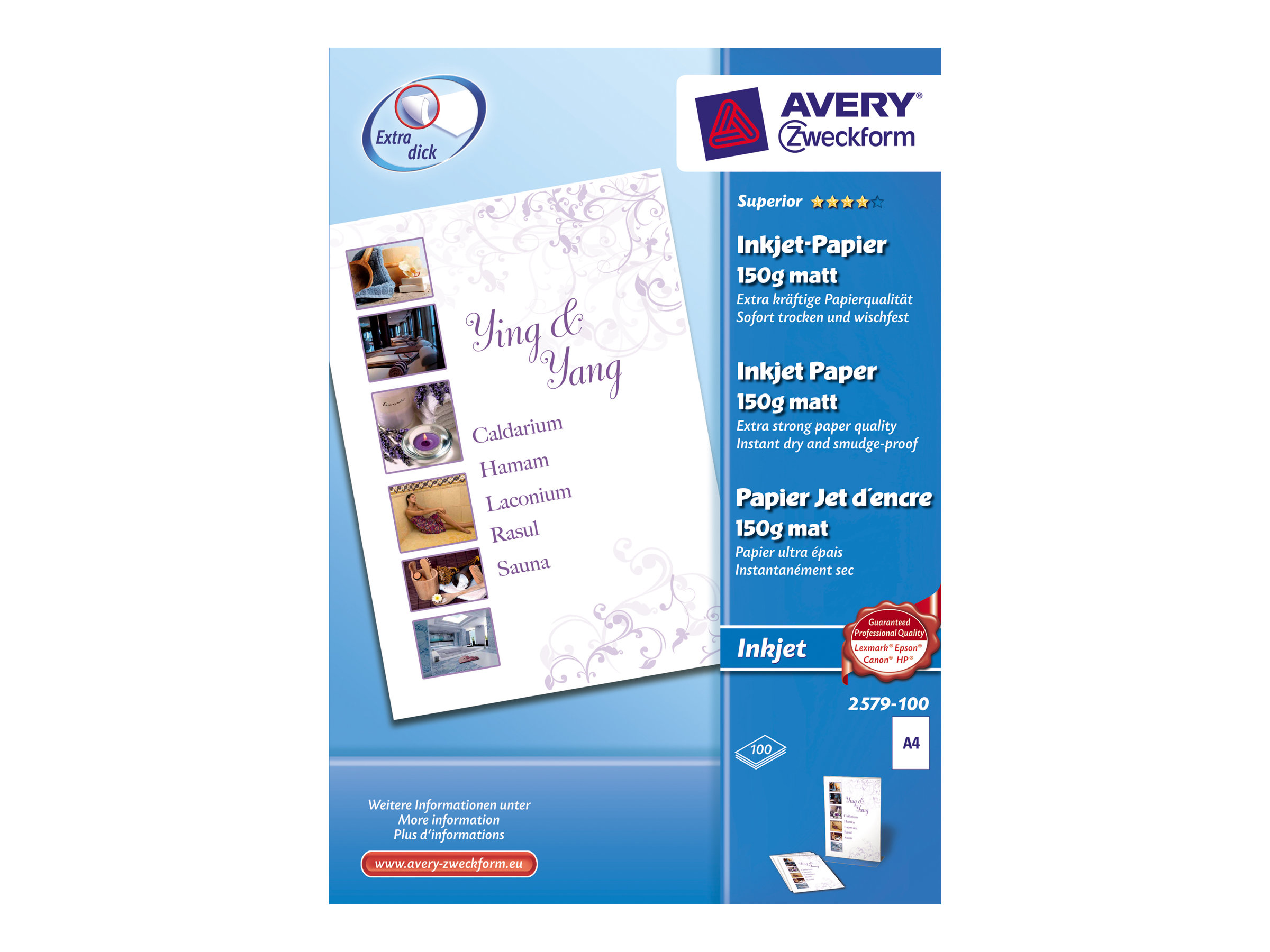 AVERY Zweckform Fotopapier 2579-100 DIN A4 matt 150 g/qm 100 Blatt AVERY Zweckform Fotopapier 2579-100 DIN A4 matt 150 g/qm 100 Blatt