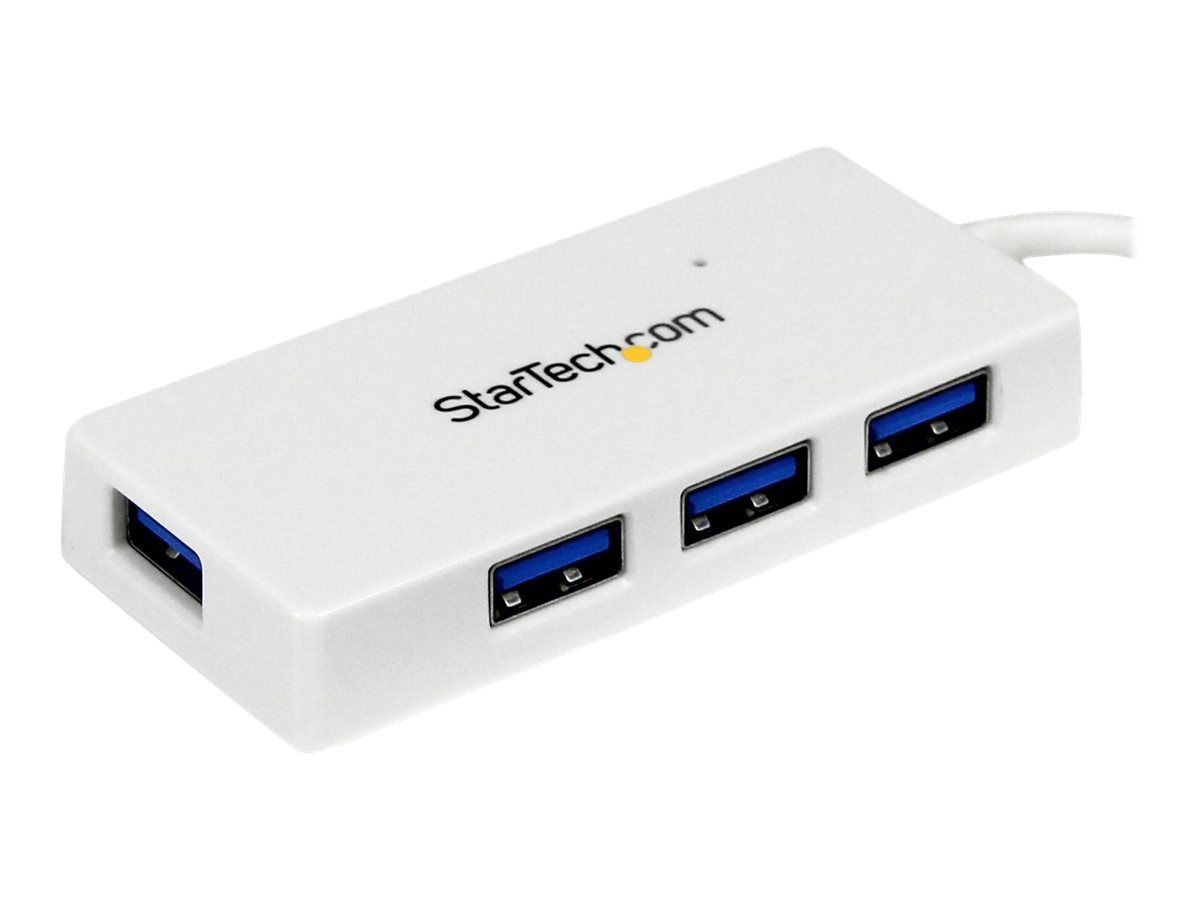 StarTech.com 4 Port USB 3.0 SuperSpeed Hub - Weiß - Portabler externer Mini USB Hub mit eingebautem Kabel - Hub - 4 Anschlüsse