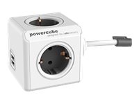 allocacoc PowerCube Extended DUO USB 2-fach Steckdosenwuerfel  1,5 m weiss mit USB-Buchse