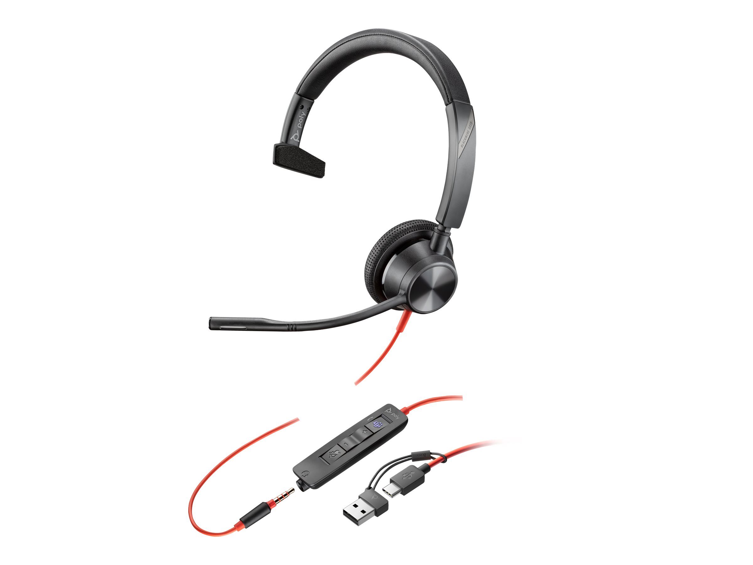 HP Poly Blackwire 3315 Monaural Microsoft Teams Certified USB-C Headset +3.5mm Plug +USB-C/A Adapter HP Poly Blackwire 3315 Monaural Microsoft Teams Certified USB-C Headset +3.5mm Plug +USB-C/A Adapter