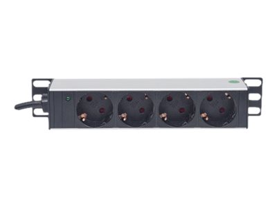 INTELLINET 25,4cm 10Zoll Steckdosenleiste 4-fach SCHUKO Power-LED ohne Ueberspannungsschutz 1,8m Stromkabel 1 HE