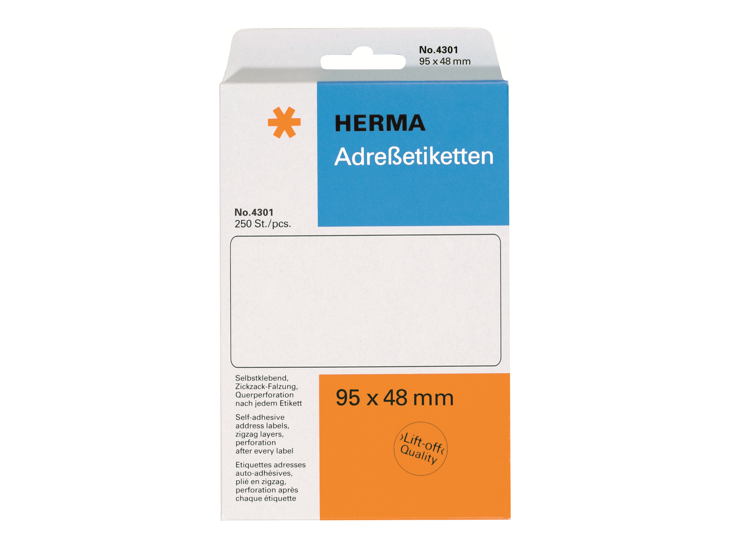 250 HERMA Adressetiketten 4301 weiss 95,0 x 48,0 mm 250 HERMA Adressetiketten 4301 weiss 95,0 x 48,0 mm