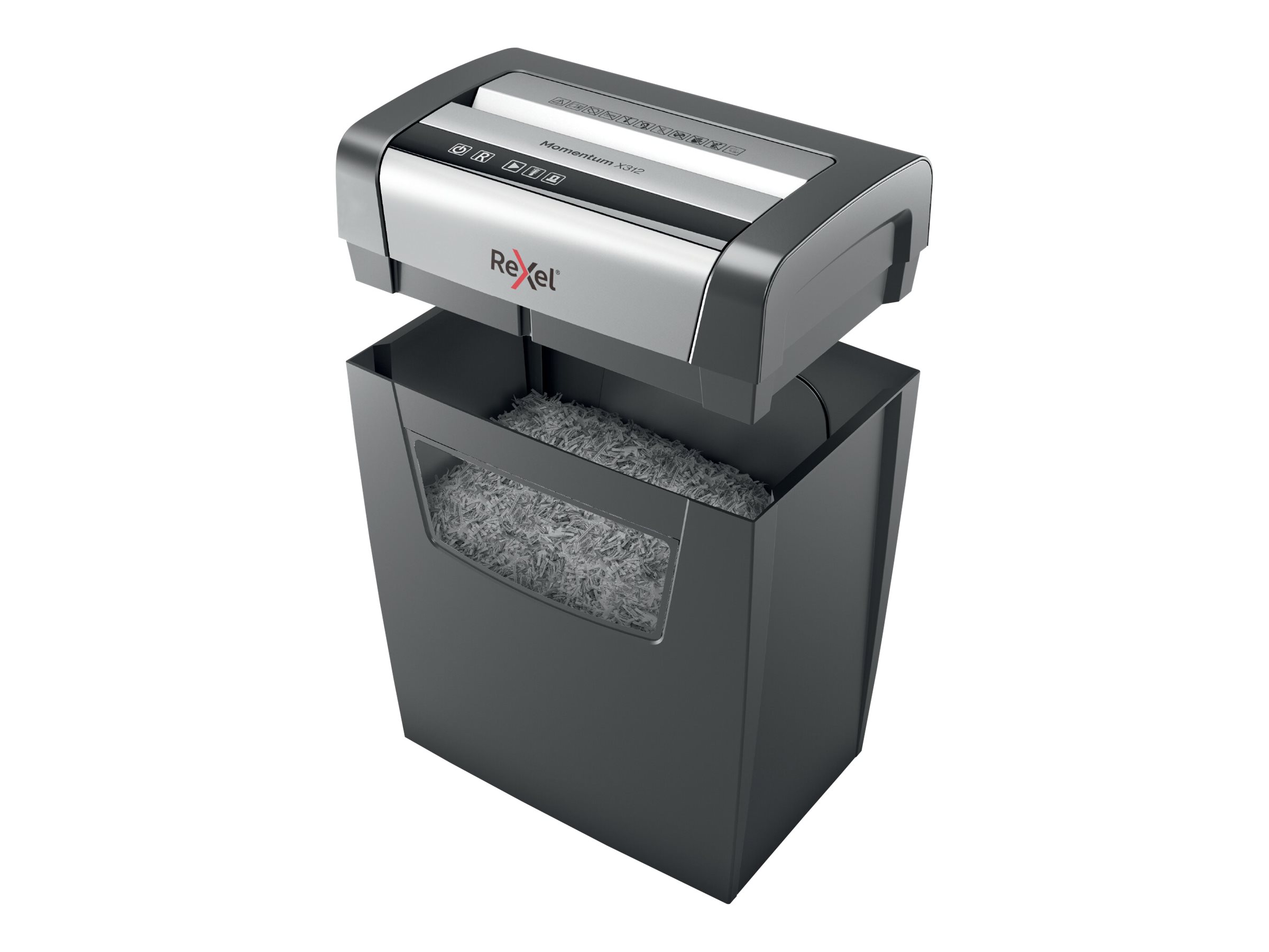 Rexel Momentum X312 Aktenvernichter mit Partikelschnitt P-3, 5 x 42 mm, bis 12 Blatt, schwarz Rexel Momentum X312 Aktenvernichter mit Partikelschnitt P-3, 5 x 42 mm, bis 12 Blatt, schwarz