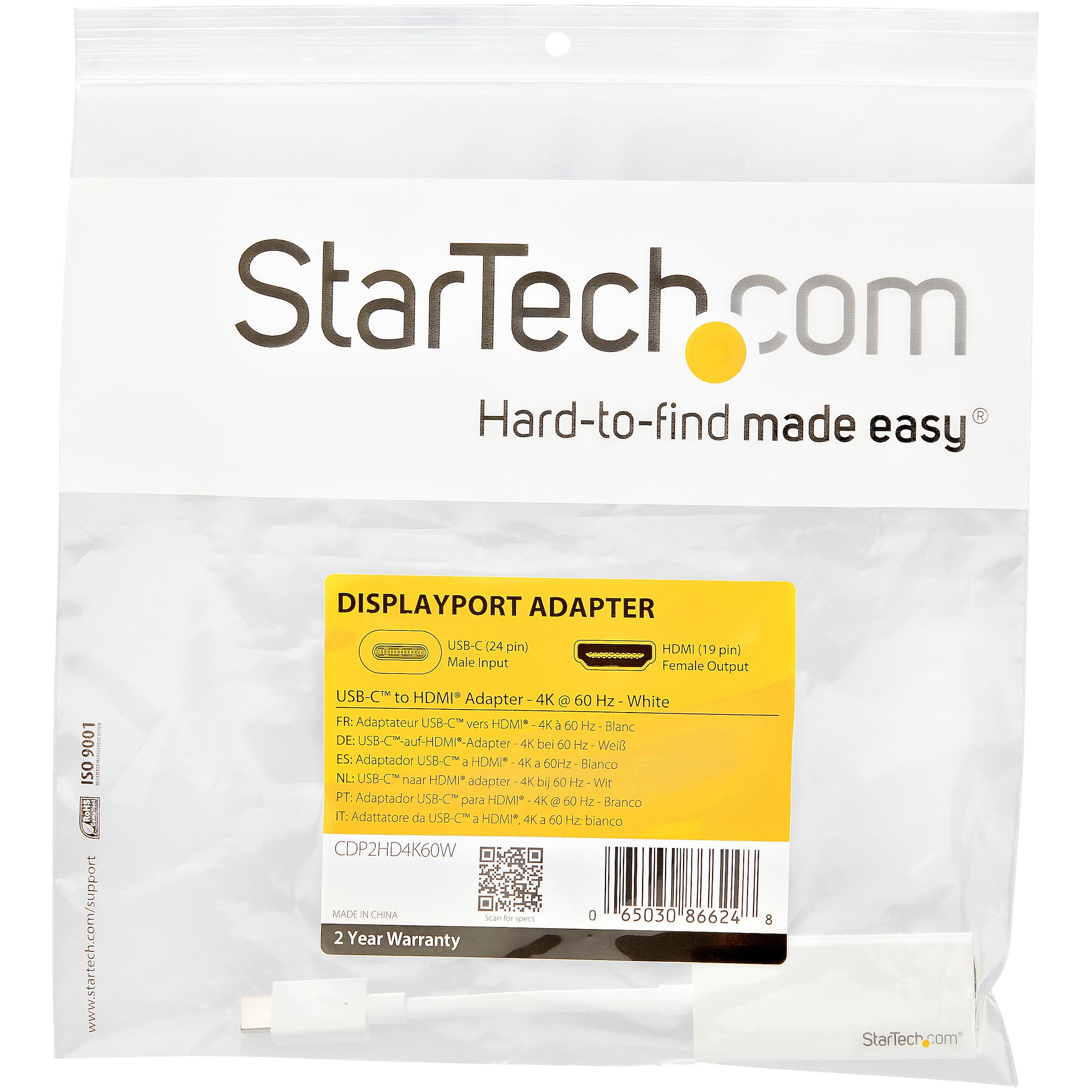 STARTECHCOM USBC zu HDMI Adapter USB Typ C zu HDMI Konverter für Computer mit USB 4K 60Hz Weiss