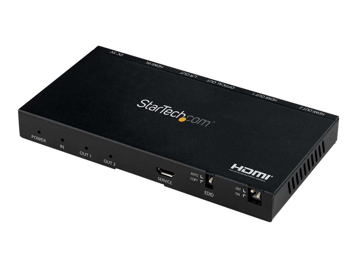 STARTECH.COM 2 Port HDMI Splitter - 4K 60Hz mit eingebautem Scaler - HDCP 2.2 - EDID Emulation - 7.1 Surround Sound