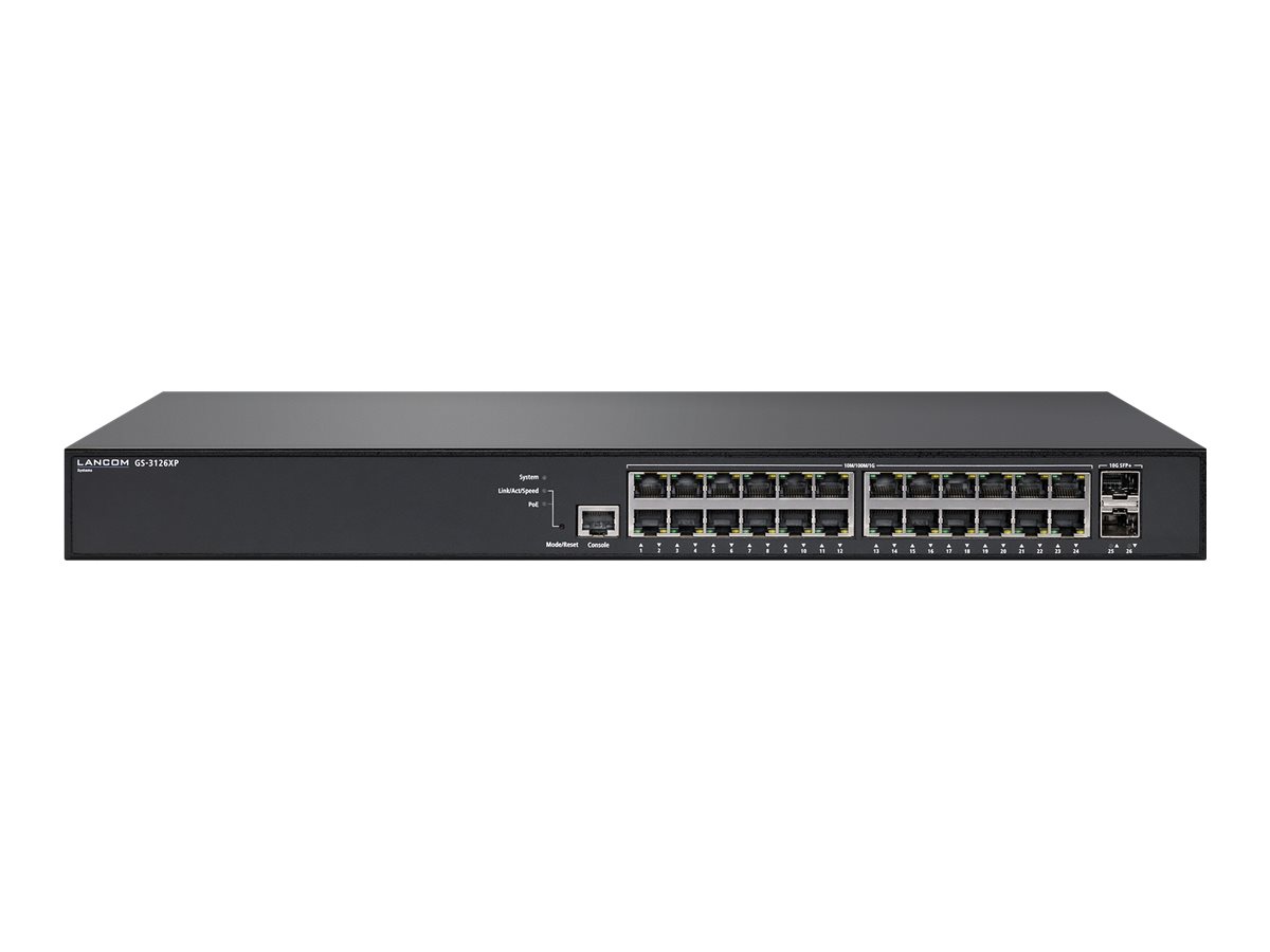 LANCOM GS-3126XP Layer 3 lite Zugriffsschalter mit PoE 24 PoE-Ethernet-Ports max. 185W und 2 SFP+ Ports 1G/10G LANCOM GS-3126XP Layer 3 lite Zugriffsschalter mit PoE 24 PoE-Ethernet-Ports max. 185W und 2 SFP+ Ports 1G/10G