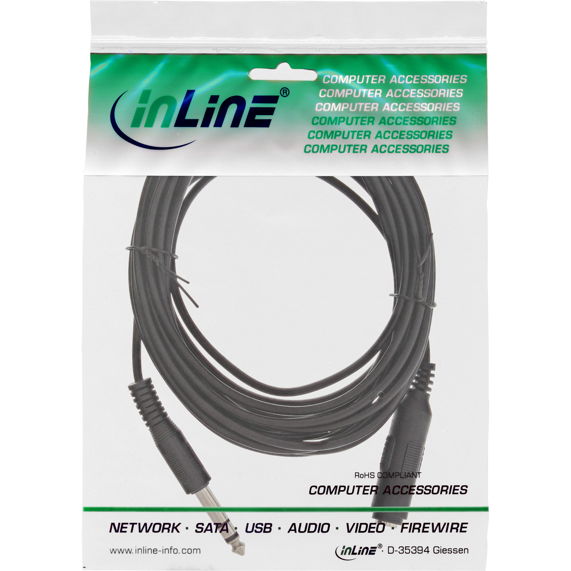 INLINE Klinkenverlaengerung 6.3mm Klinke Stecker / Buchse 5m Stereo INLINE Klinkenverlaengerung 6.3mm Klinke Stecker / Buchse 5m Stereo