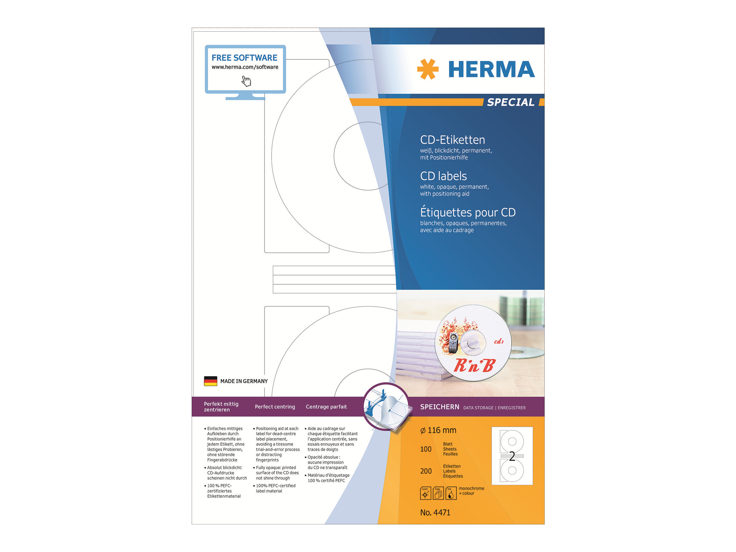 HERMA CDEtiketten 4471 weiss, 200 Etiketten 
