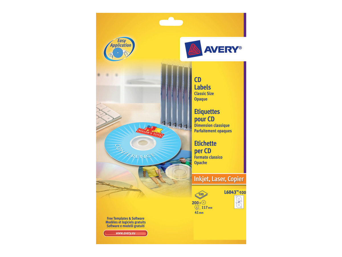 200 AVERY Zweckform CD-Etiketten L6043-100 weiss 200 AVERY Zweckform CD-Etiketten L6043-100 weiss