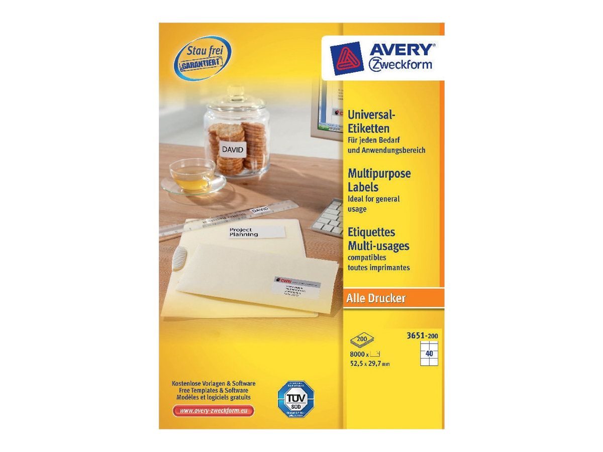 8.800 AVERY Zweckform Etiketten 3651-200 weiss 52,5 x 29,7 mm 8.800 AVERY Zweckform Etiketten 3651-200 weiss 52,5 x 29,7 mm