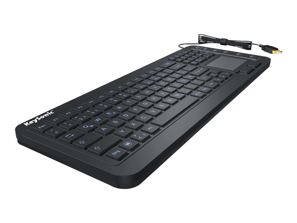 KEYSONIC KSK-6231 Tastatur INEL Silikon-Tastatur universell staub und wasserdicht Full-Size Touchpad mit Beleuchtung schwarz (DE) KEYSONIC KSK-6231 Tastatur INEL Silikon-Tastatur universell staub und wasserdicht Full-Size Touchpad mit Beleuchtung schwarz (DE)