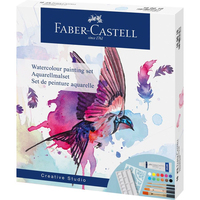 FABERCASTELL Aquarell BastelfarbenSet farbsortiert 12 Tuben 5,0 ml Tuben, 4 SynthetikPinsel, 1 Schablone und 1 Mischpalette ml, 1 Set