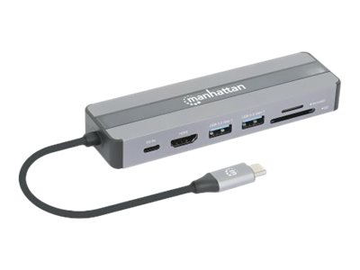 7-in-1-Dockingstation USB C-Stecker auf HDMI-Buchse 4K30Hz 2x USB-A 5 Gbit/s Gigabit-RJ45 USB-C PD 87W Kartenleser