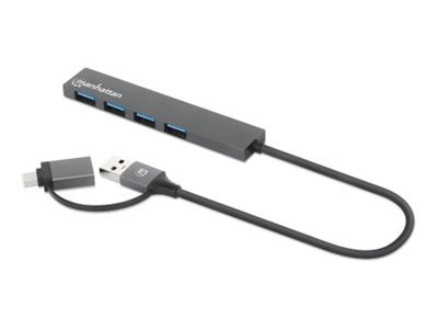 MANHATTAN 4-Port USB 3.0 Typ-C/-A Hub USB-C und USB-A-Stecker auf 4x USB-A-Buchsen 5 Gbit/s USB 3.2 Gen 1 Strom über USB Space Grau MANHATTAN 4-Port USB 3.0 Typ-C/-A Hub USB-C und USB-A-Stecker auf 4x USB-A-Buchsen 5 Gbit/s USB 3.2 Gen 1 Strom über USB Space Grau