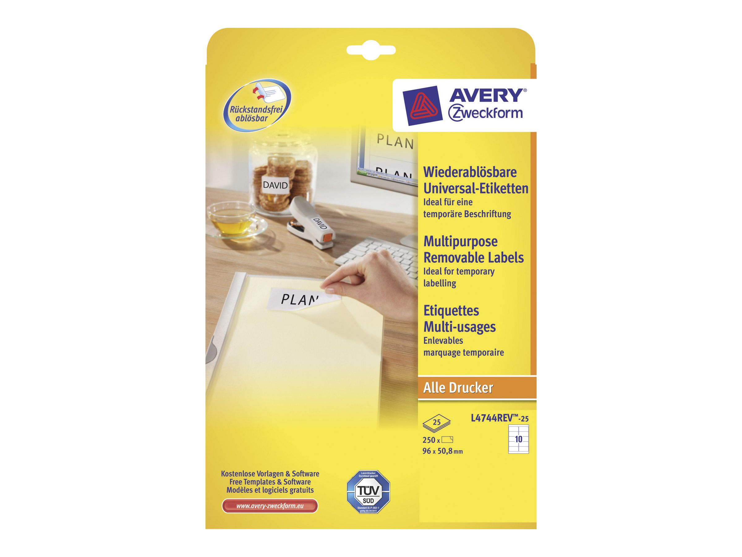 300 AVERY Zweckform Etiketten L4744REV-25 weiss 96,0 x 50,8 mm 300 AVERY Zweckform Etiketten L4744REV-25 weiss 96,0 x 50,8 mm