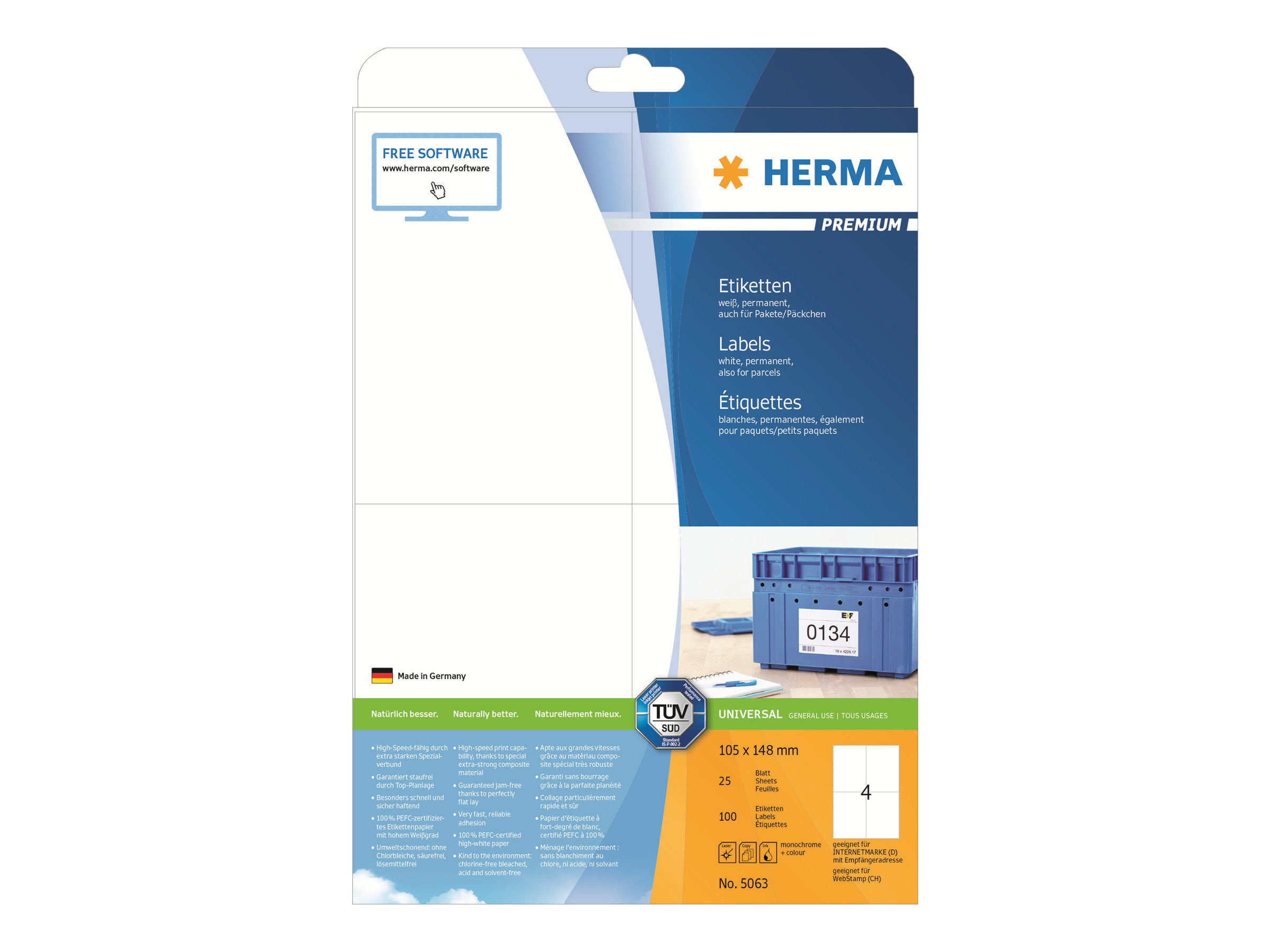100 HERMA Etiketten 5063 weiÃ 105,0 x 148,0 mm