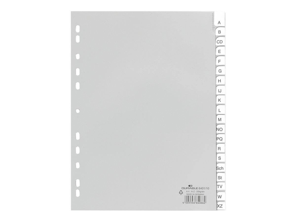 DURABLE Ordnerregister Vollformat A-Z grau 20-teilig mit Wechseltaben, 1 Satz DURABLE Ordnerregister Vollformat A-Z grau 20-teilig mit Wechseltaben, 1 Satz