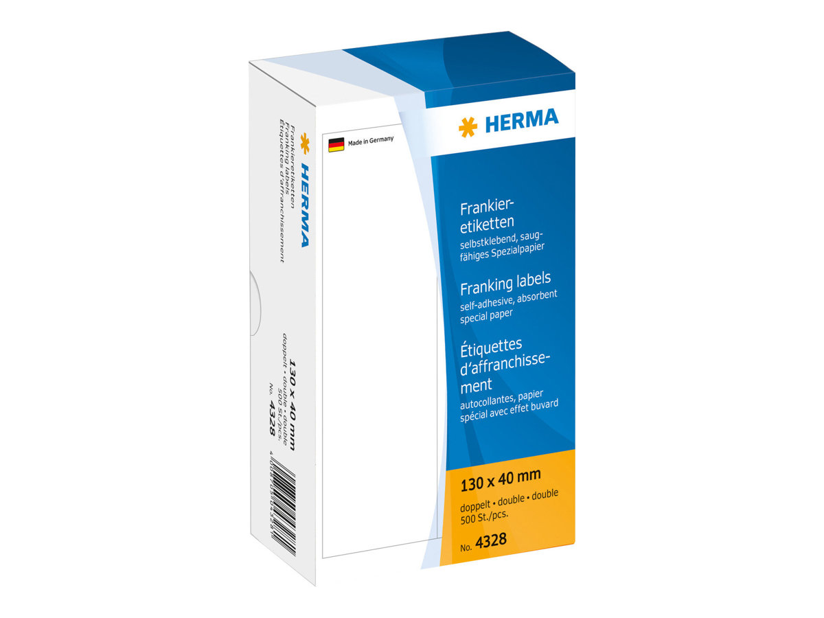 500 HERMA Frankieretiketten 4328 weiss 130,0 x 40,0 mm 500 HERMA Frankieretiketten 4328 weiss 130,0 x 40,0 mm