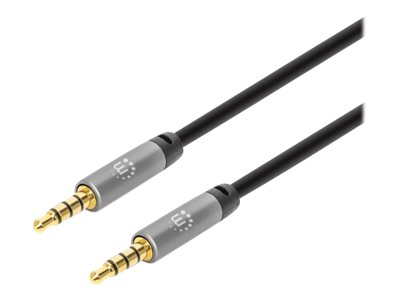 MANHATTAN Audiokabel Aux / 3,5 mm Klinke Zwei 3,5 mm-Klinkenstecker 5 m vergoldete Kontakte Slim Design schwarz/silber